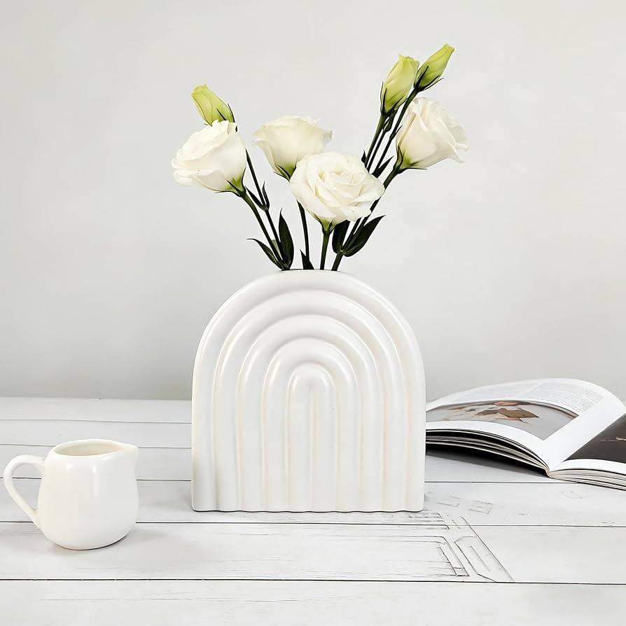 Unique Ceramic Vase – Modern Arch Table Decor for Living Room, Light Grey Minimalist Entryway D... | Amazon (US)