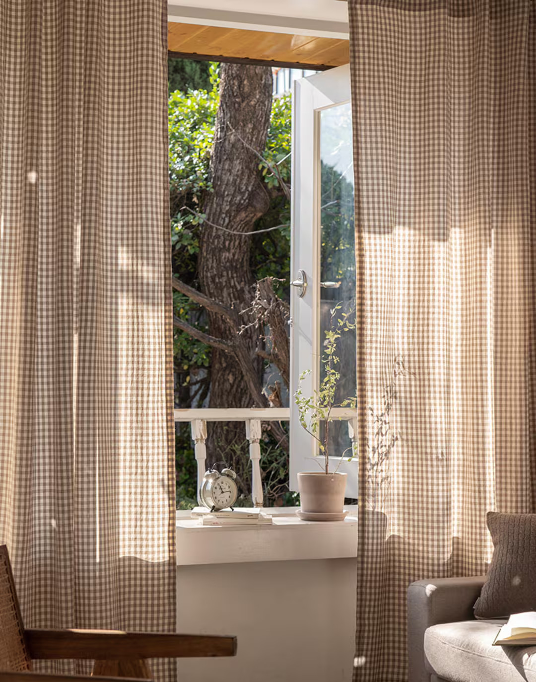 Plaid Brown Gingham Curtains Farmhouse Buffalo Checkered Panel Cotton Window Drapes Natural Linen... | Etsy (US)