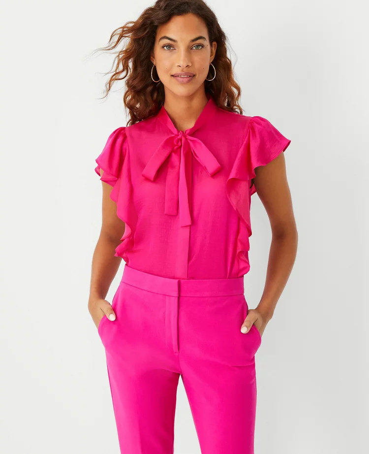 Ruffle Tie Neck Top | Ann Taylor (US)
