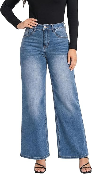 ONESO Wide Leg Jeans for Women High Waisted Stretchy Baggy Jeans BBL Loose Fit Tummy Control Deni... | Amazon (US)