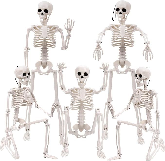 XIMISHOP 5pcs Halloween Skeleton Decoration, 16” Full Body Posable Halloween Hanging Skeleton ... | Amazon (US)