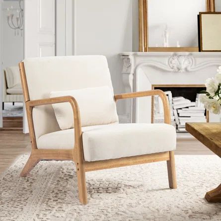 Gumersindo 25.6" Wide Classic Modern Design Linen Upholstered Solid Wood Accent Armchair with Pil... | Wayfair North America
