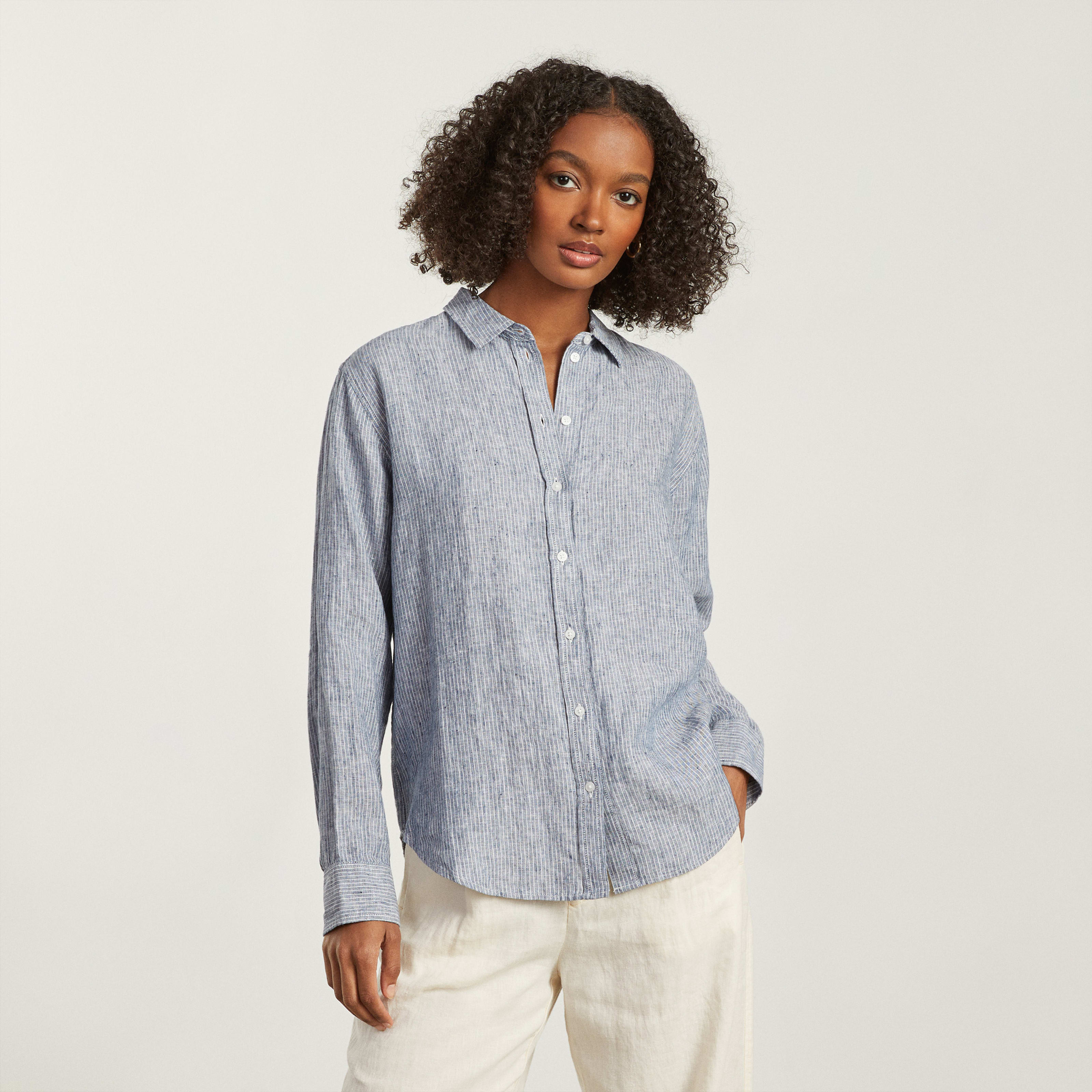 Women's Linen Relaxed Shirt by Everlane in Blue Pinstripe, Size 14 | Everlane