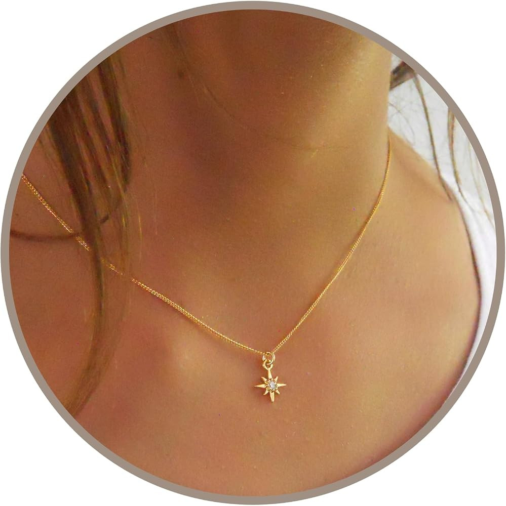 Annika Bella Silver North Star Necklace, Dainty CZ Star Pendant for Women | Amazon (US)