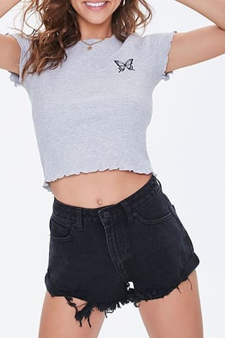 Forever 21 Distressed Cuffed Denim Shorts , Black | Forever 21 (US)