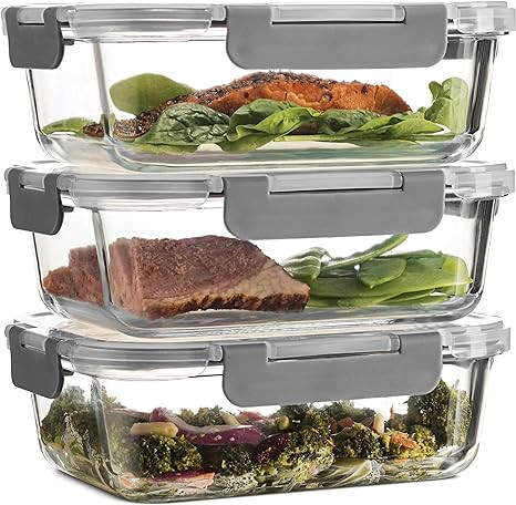 FineDine 6-Piece Superior Glass Food Storage Containers Set, 35oz Capacity - Newly Innovated Hing... | Amazon (US)