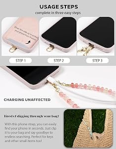 Gemstone Beaded Phone Charm Wrist Strap with Steel Cable Core Stringing, Detachable Phone Bracele... | Amazon (US)
