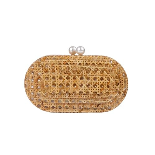 PENGZHI Women Acrylic Rattan Clutch Purse Rattan Woven Evening Bag Wedding Party Purse Summer Beach Wicker Shoulder Handbag, Brown | Amazon (US)