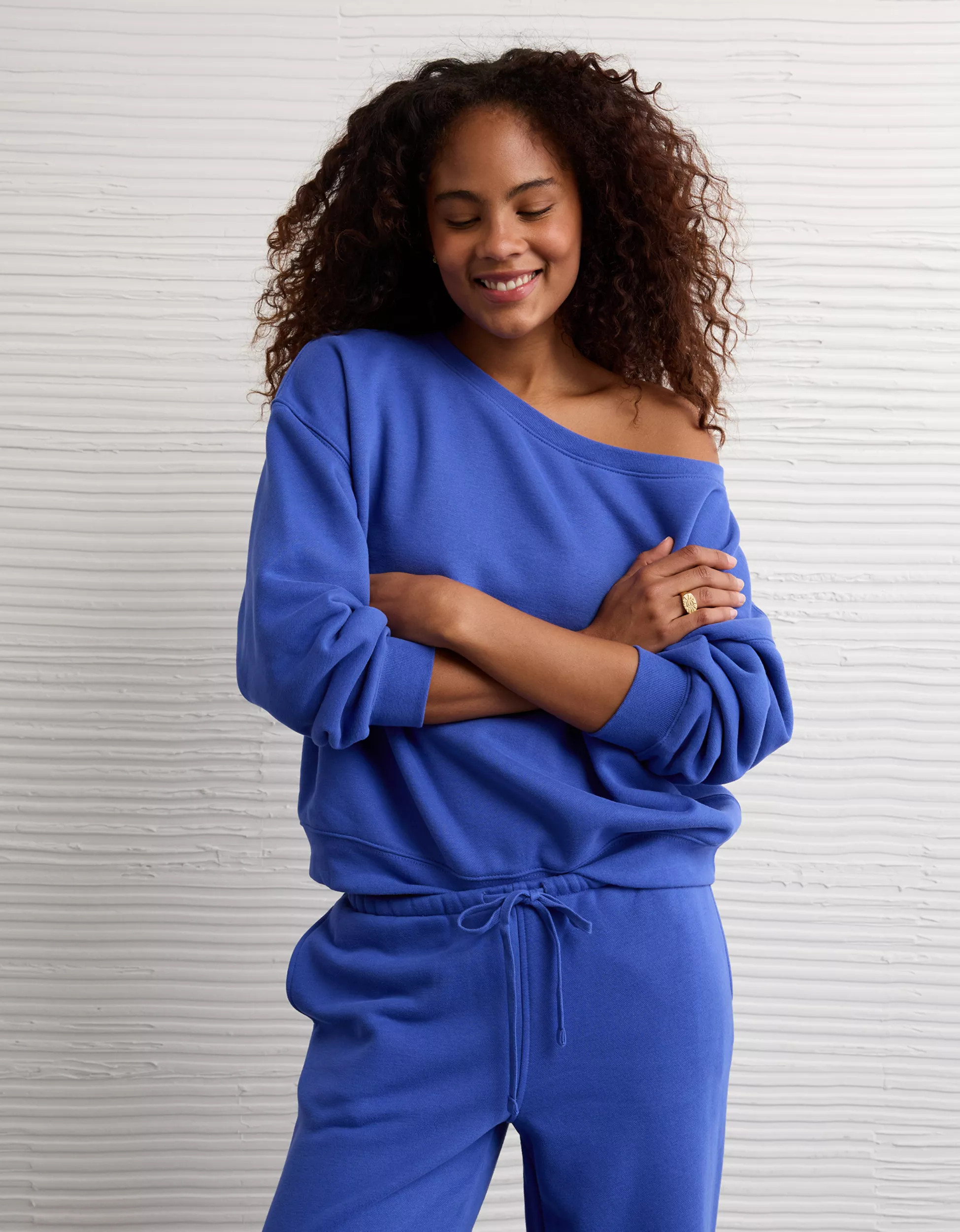 AE Everyday Luxe Off-the-Shoulder Sweatshirt | American Eagle Outfitters (US & CA)