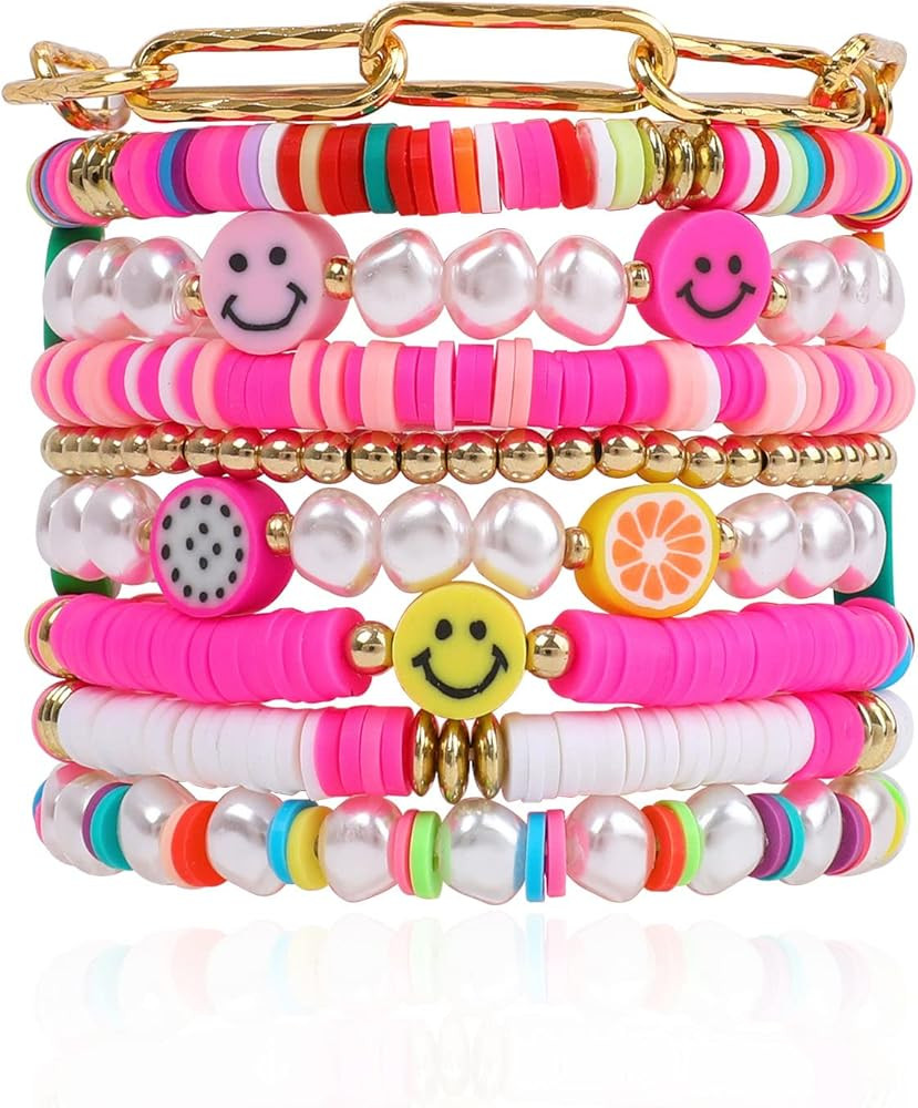 Rainbow Heishi Surfer Bracelets Set for Women Girls Stackable Clay Beaded Bracelets Disc Stretch ... | Amazon (US)