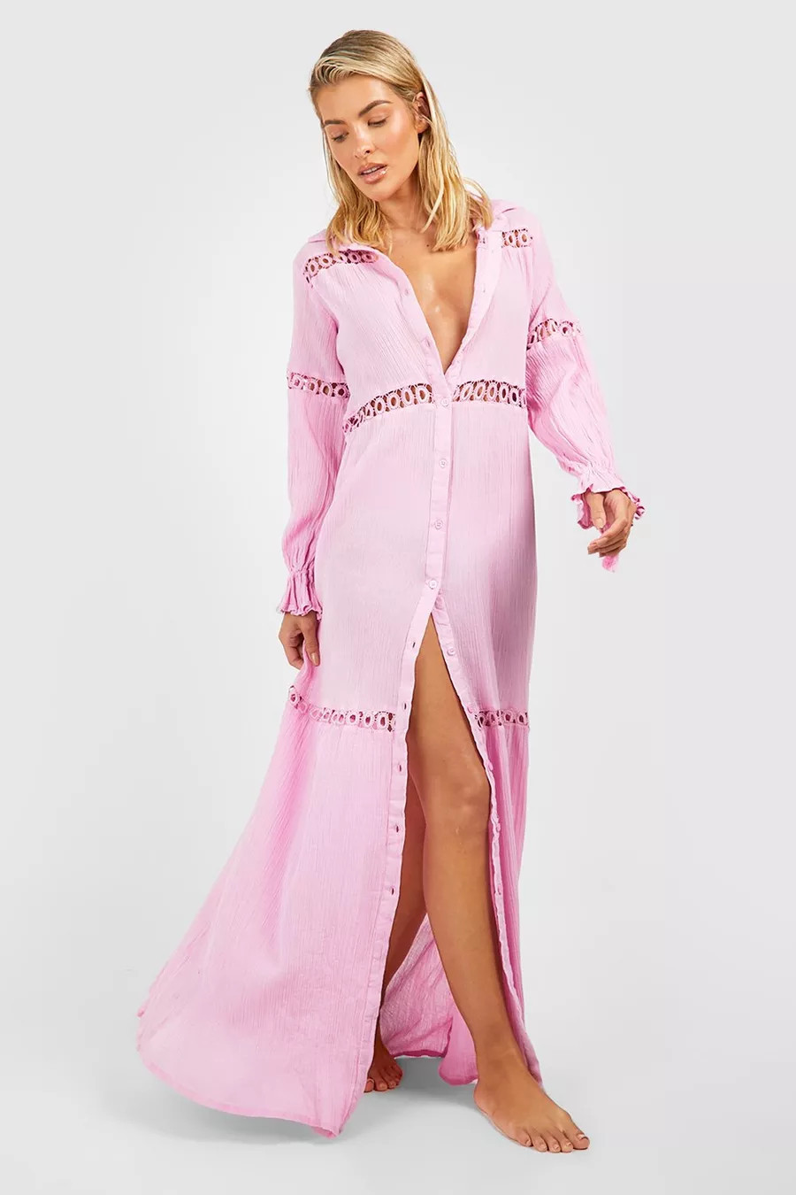 Tassel Lace Cheesecloth Maxi Beach Dress | Boohoo.com (US & CA)