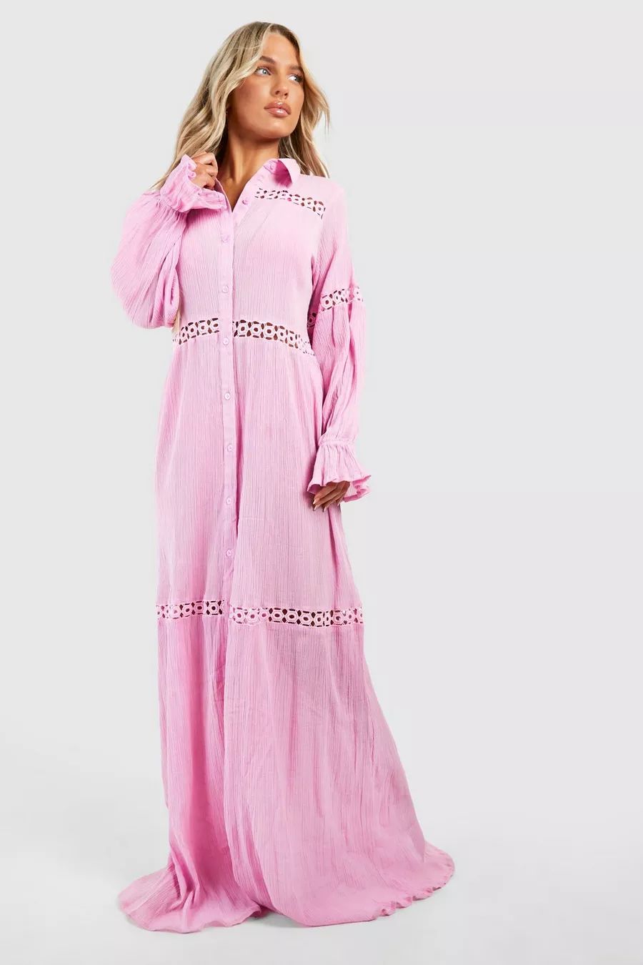 Tassel Lace Cheesecloth Maxi Beach Dress | Boohoo.com (US & CA)