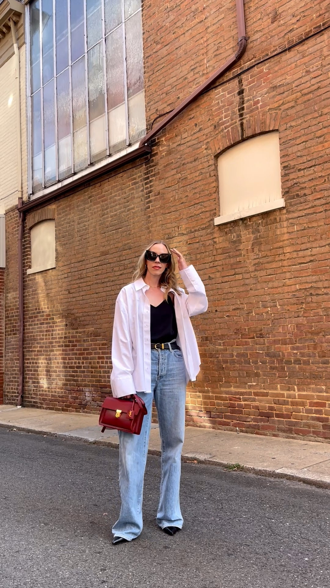 Transitional outfit, oversized button down with camisole and wide leg jeans, casual chic summer to fall looks

#LTKSeasonal #LTKOver40 #LTKSaleAlert