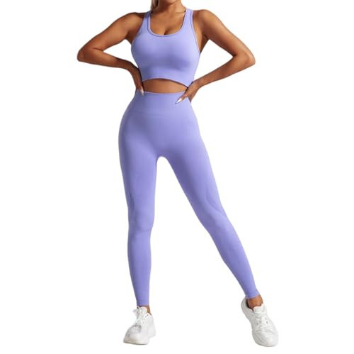 2 Piece Workout Sets for Women Sports Bras and High Waisted Leggings Yoga Outfits Set for Women (purple, small) | Amazon (US)