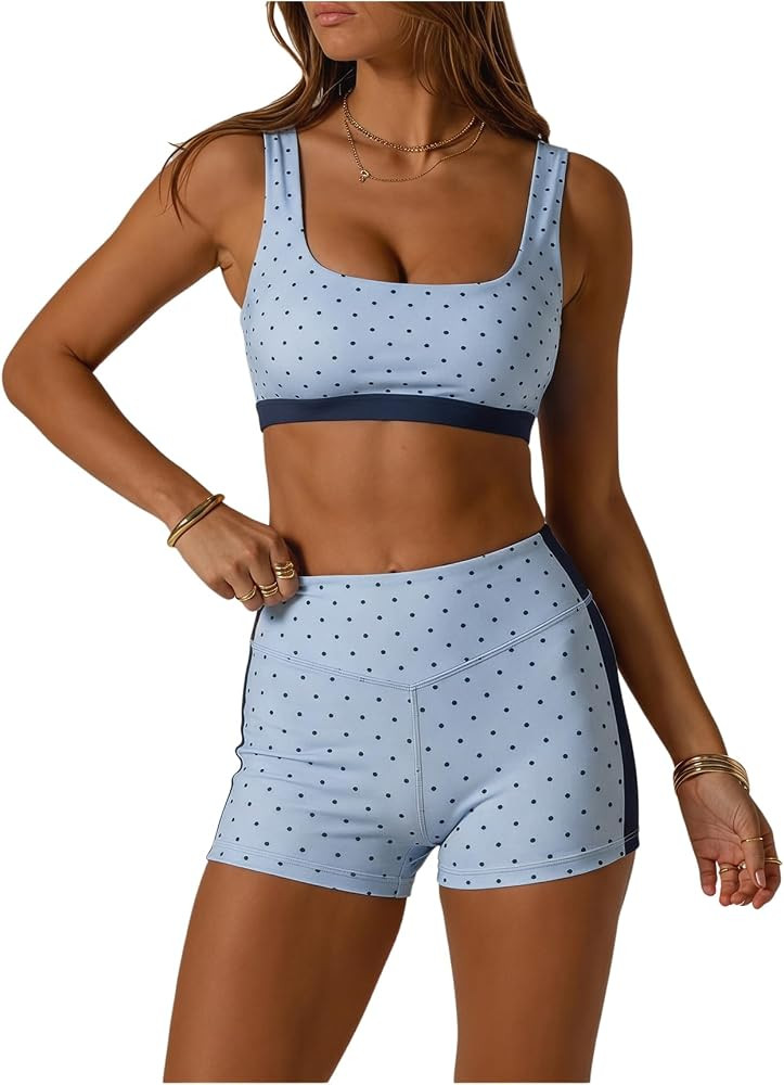 SOLY HUX Polka Dots Workout Sets for Women Layered 2 Piece Cute Shorts Sets | Amazon (US)