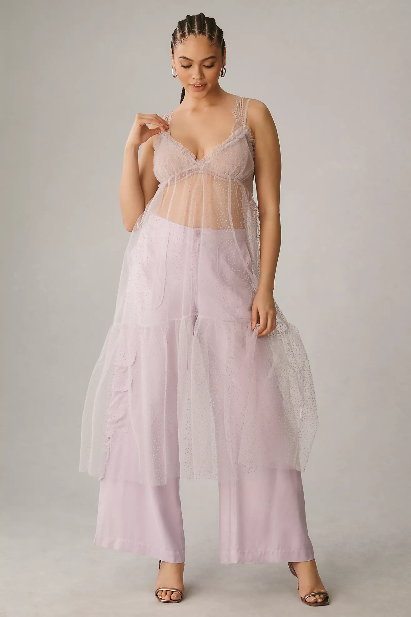 By Anthropologie Sheer Dot Tulle Slip Dress | Anthropologie (US)