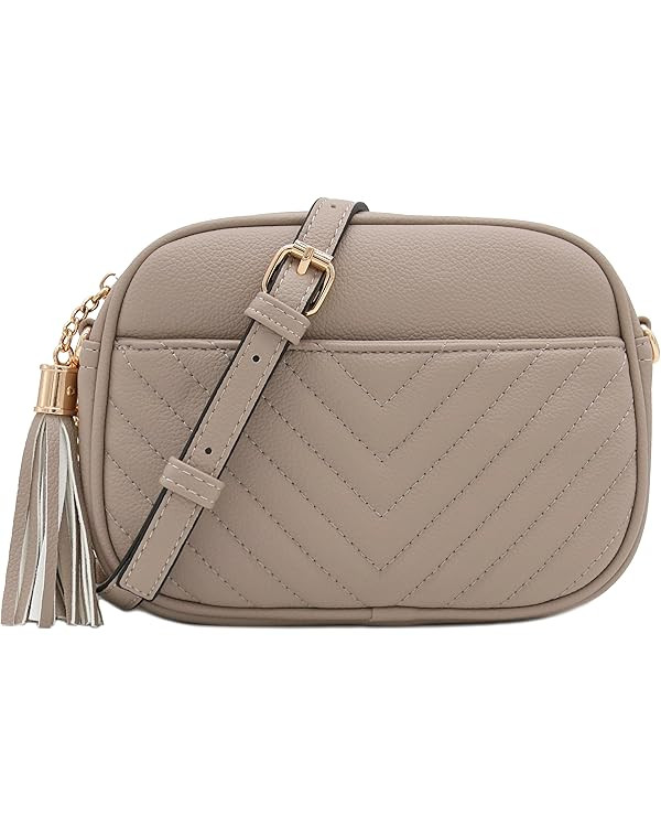 FashionPuzzle Chevron Quilted Crossbody Camera Bag with Chain Strap and Tassel | Amazon (US)