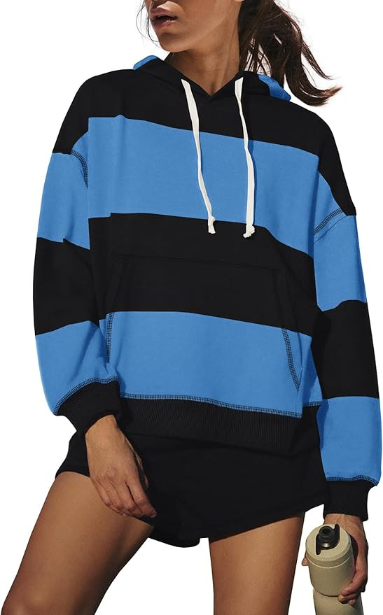 SENSERISE Women Striped Workout Set 2 Piece Outfits Matching Lounge Sets Oversized Hoodies Shorts... | Amazon (US)