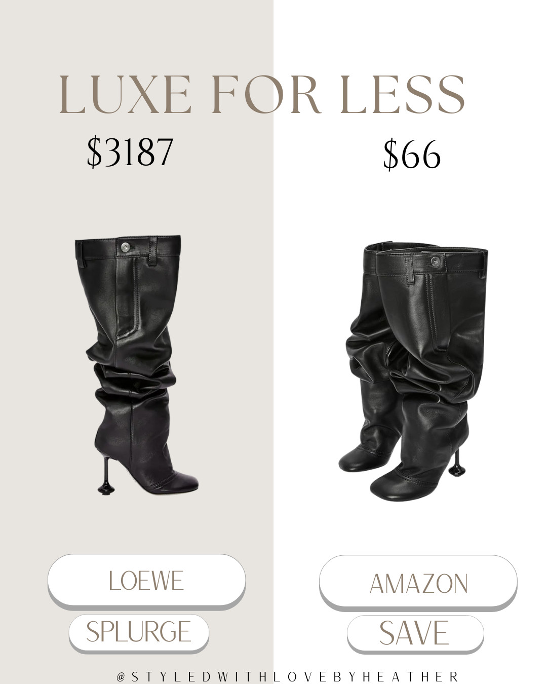 ✨ Luxe for Less: Loewe vs Amazon Slouchy Knee-High Boots ✨

Love the look of these Loewe slouchy knee-high boots but not the $3,000+ price tag? This Amazon find gives the same dramatic slouchy silhouette and statement heel — perfect for elevating fall and winter outfits, date nights, or adding a high-fashion edge to simple looks.

Bold, chic, and designer-inspired without the splurge.

Shop the splurge vs. save on my LTK ✨

 

 #LTKootd #LTKstorytime #LTKSeasonal