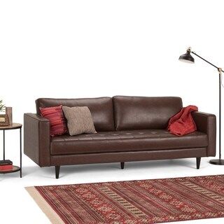 WYNDENHALL Colin Mid Century Modern 89 inch Wide Sofa - 88.6"W x 33.1"H x 35.4"D (Distressed Cognac) | Bed Bath & Beyond