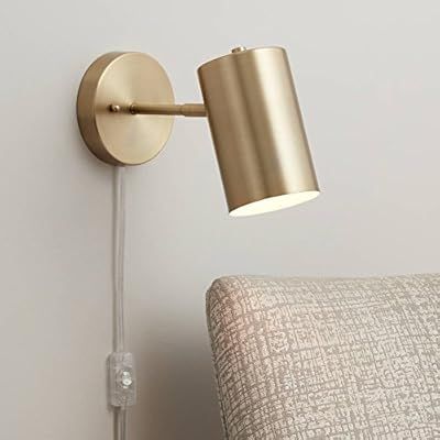 Carla Modern Wall Lamp Polished Brass Plug-in Light Fixture Adjustable Cylinder Down Shade for Be... | Amazon (US)