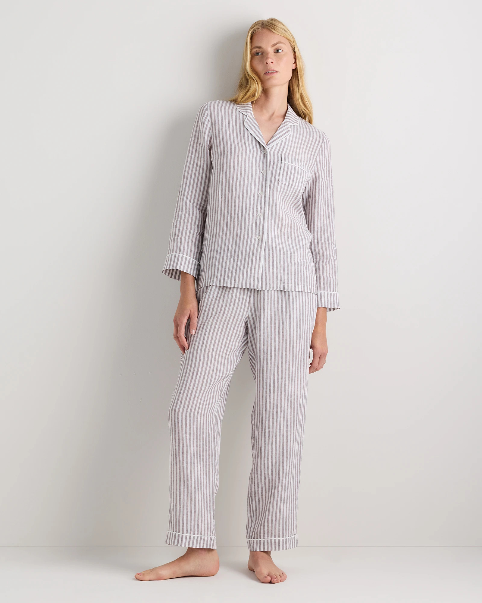 100% European Linen Long Sleeve Pajama Set with Piping | Quince