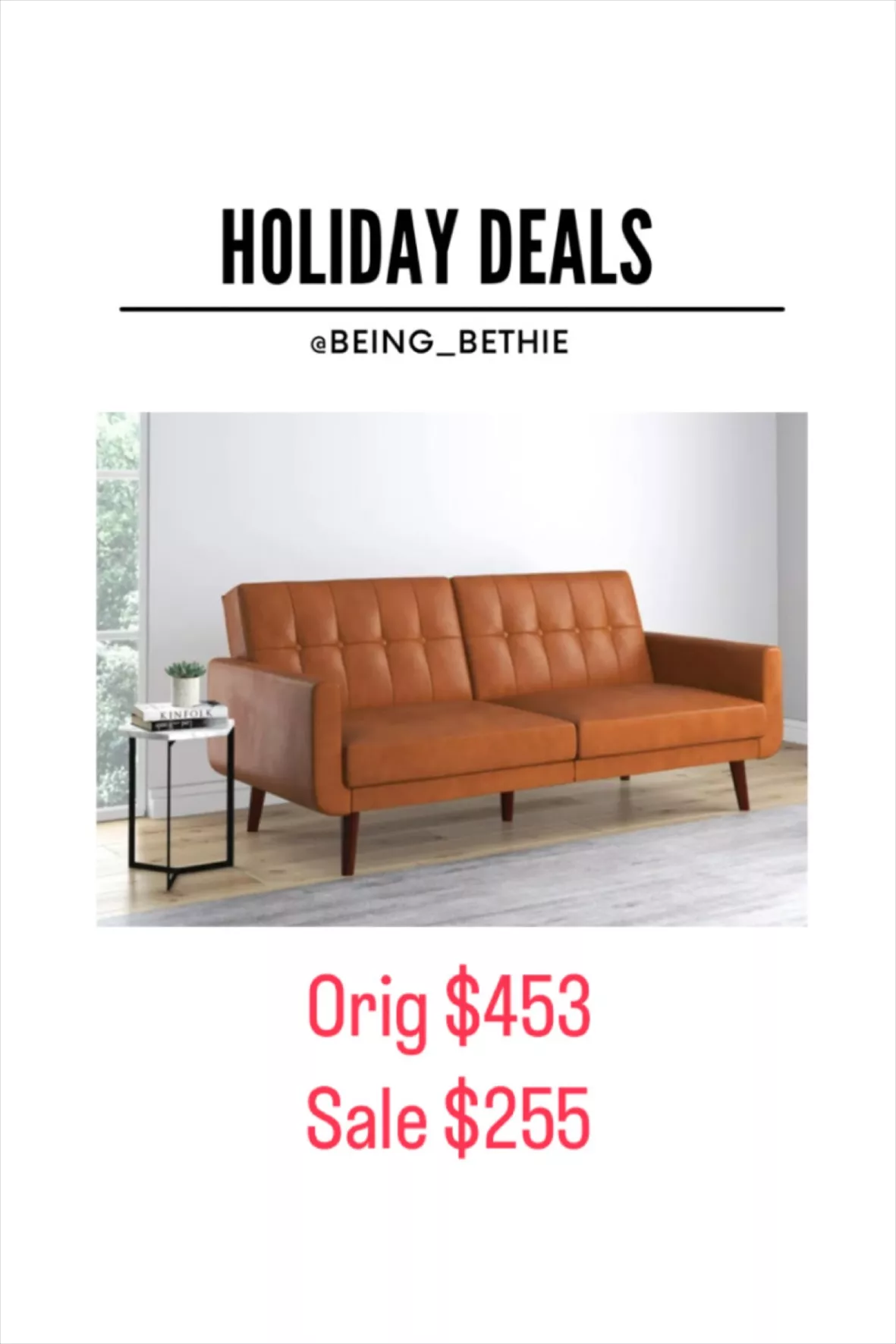 Better Homes & Gardens Nola Modern Futon, Camel Faux Leather 