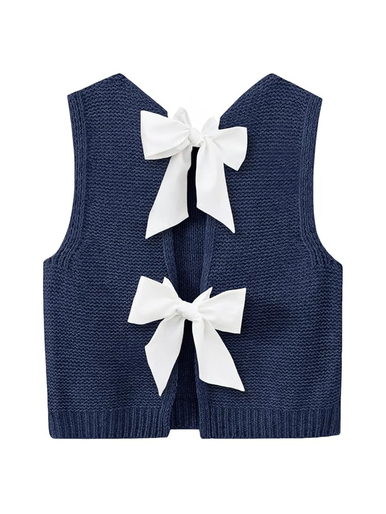 Imily Bela Womens Sweater Vest Top Summer Bow Tie Back Sleeveless Casual Knit Crop Tank Tops | Amazon (US)