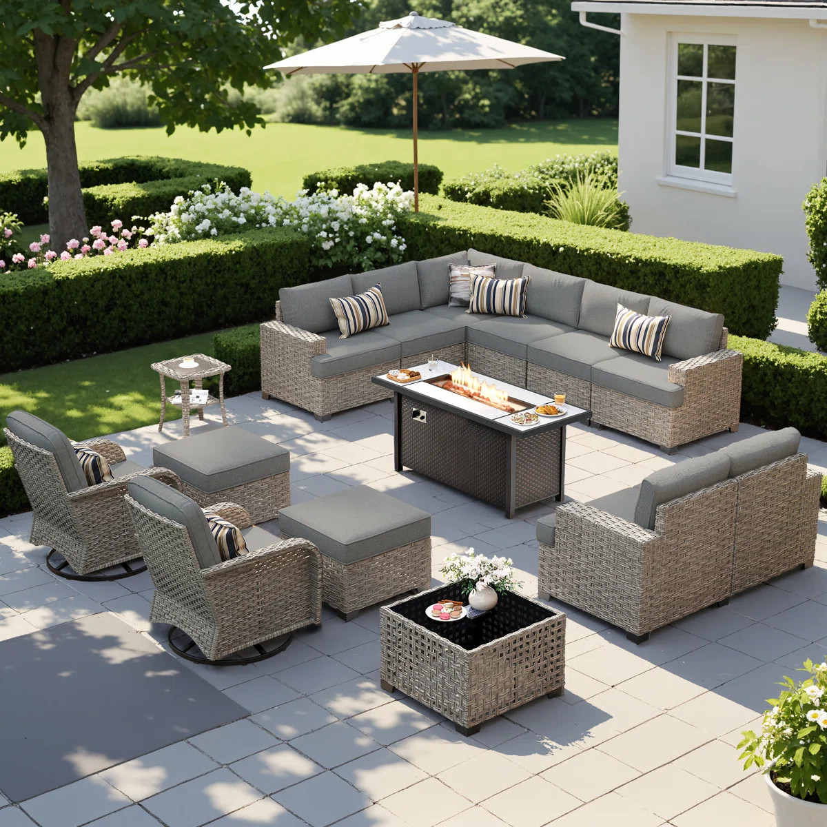 12 - Person Patio Furniture Set with Swivel Rockers, Outdoor Wicker Rattan Sectional Seating Grou... | Wayfair North America