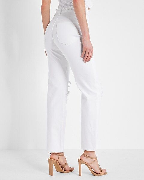 Conscious Edit Super High Waisted White Ripped Modern Straight Jeans | Express