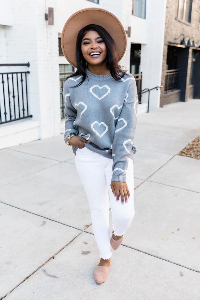 Love Your Heart Grey Printed Sweater | The Pink Lily Boutique