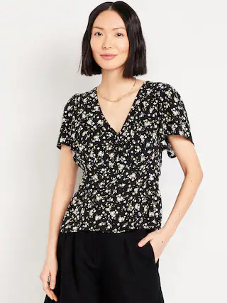 V-Neck Button-Down Crepe Top | Old Navy (US)