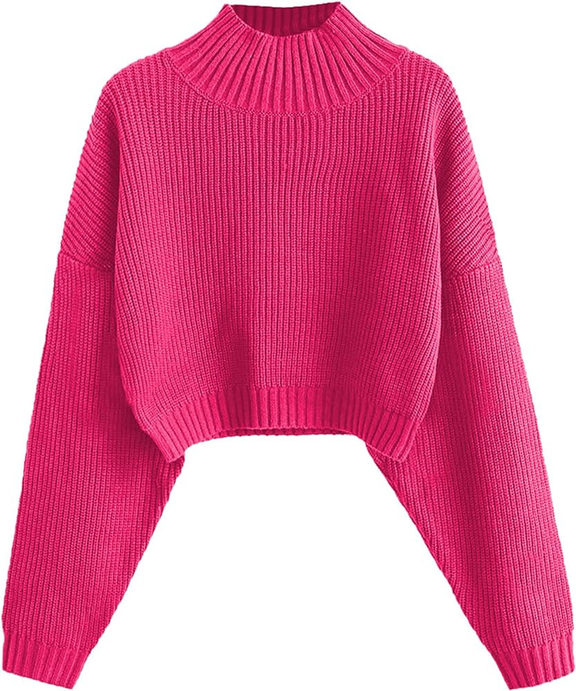 ZAFUL Women's Cropped Turtleneck Sweater Lantern Sleeve Ribbed Knit Pullover Sweater Jumper | Amazon (US)