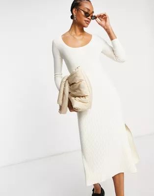 & Other Stories ECOVERO long sleeve knit midi dress in off-white | ASOS (Global)