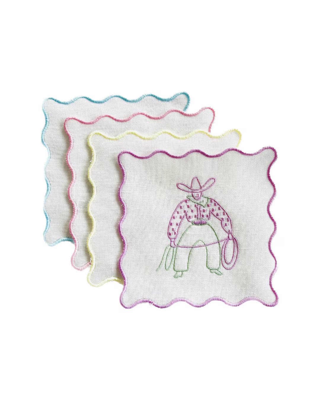 Cowboy Cocktail Napkin  / Scalloped / Coasters / Hostess Gift / Linen / Embroidered / Pink/ Purpl... | Etsy (US)