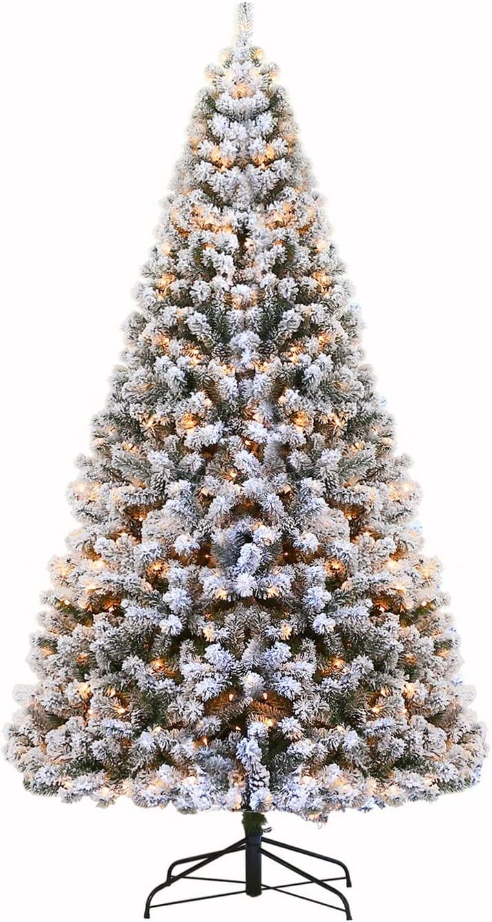 Hykolity 6 ft Snow Flocked Christmas Tree, Prelit Artificial Christmas Tree with Pine Cones, 250 ... | Amazon (US)