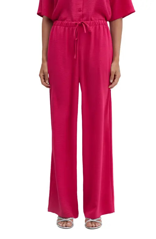 MANGO Textured Wide Leg Drawstring Pants in Bright Pink at Nordstrom, Size Medium | Nordstrom