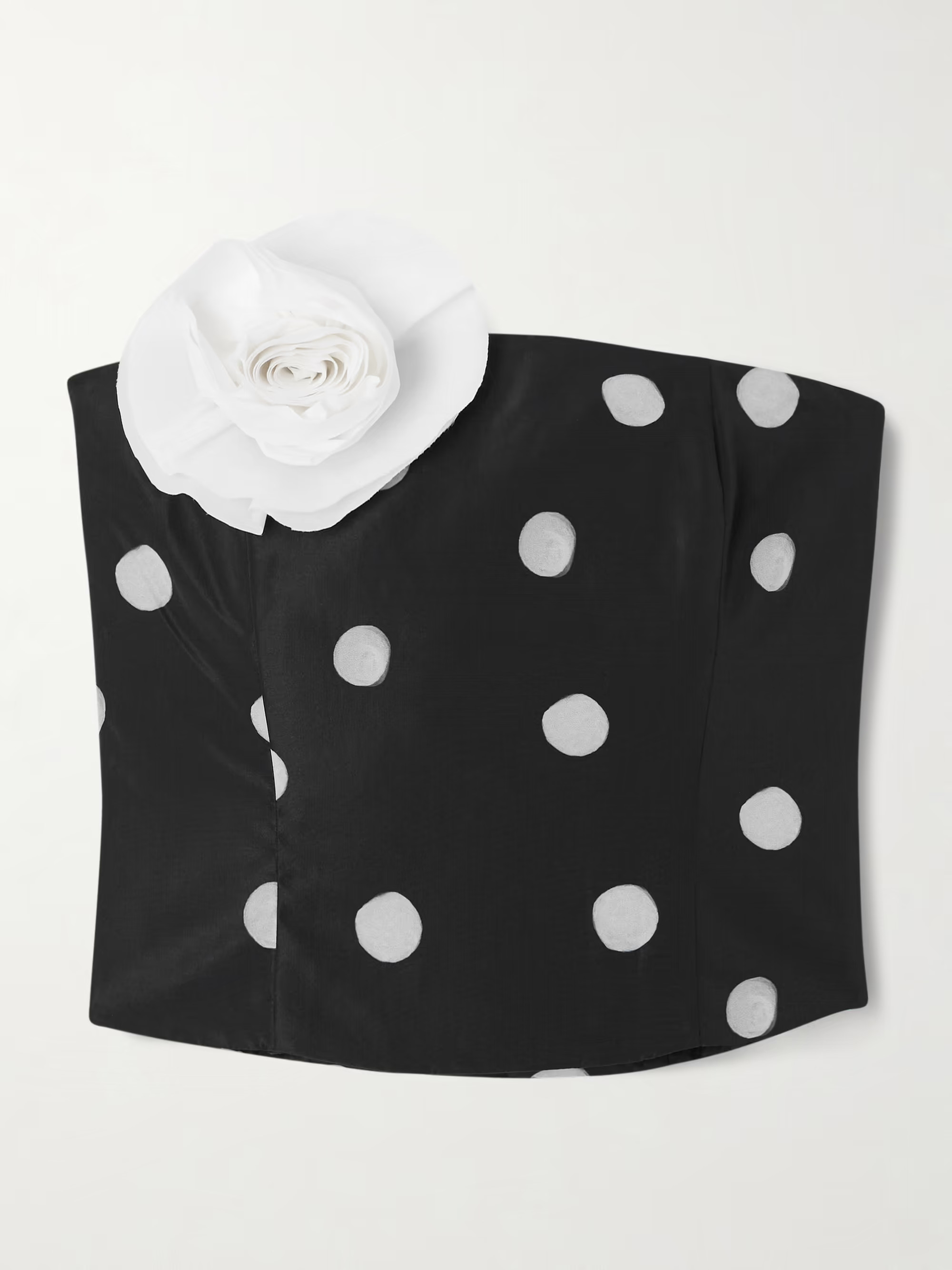 Lena cropped appliquéd polka-dot taffeta bustier top | NET-A-PORTER (US)
