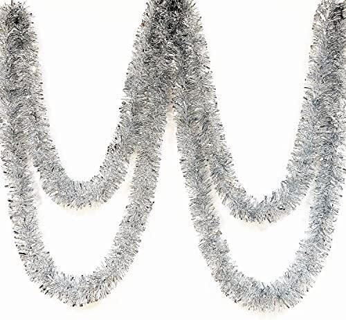 25 ft Long Roll Silver Tinsel Twist Garland, Shiny Metallic Foil Decorations for Parade Floats, H... | Amazon (US)