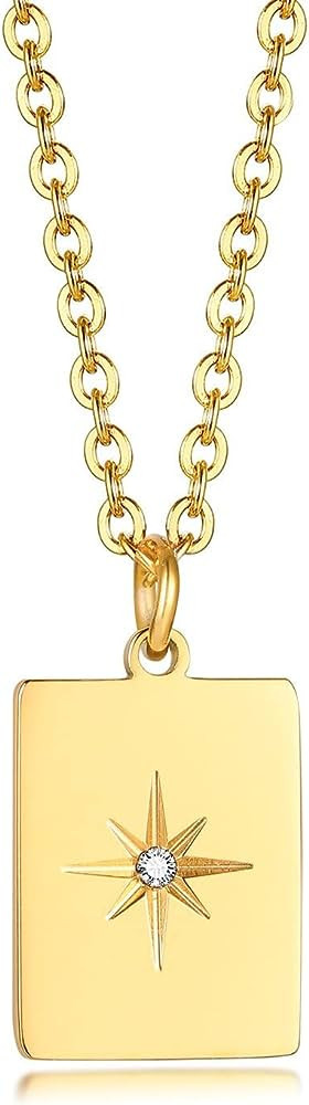 CALOZITO Necklace Pendant for Women Stainless Steel Gold Chain Geometry Collar (square necklace) | Amazon (US)