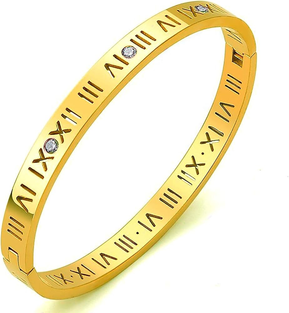Jaline Fashion Classic Stainless Steel Roman Numeral Bangle Bracelet for Women Jewelry，Rose gol... | Amazon (US)