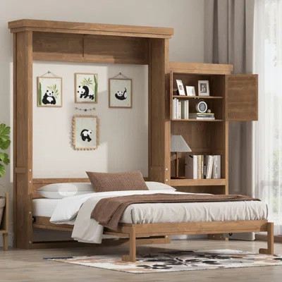 Queen Size Murphy Bed with Storage Shelves - Space-Saving Wall Bed with Louvered Doors, Solid Wood Construction, No Box Spring Needed, Multi-Functiona | Wayfair North America