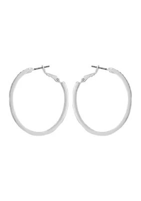 GUESS Silver Tone Logo Stone Hoop Earrings | Belk
