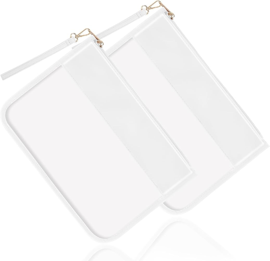 2 Pcs Clear PVC Flat Pouch, PU Travel Makeup Bag Clear Zipper Pouch with Wristlet, Small Clear Zi... | Amazon (US)