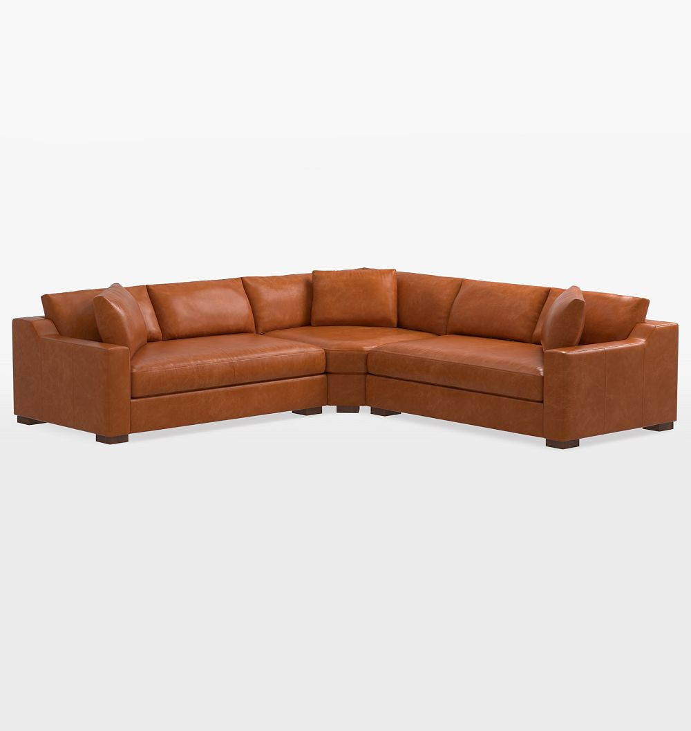 Sublimity Leather 3-Piece Double Sofa with Wedge Corner, Luxe - Bench Cushion - Copeland Leather Cider | Rejuvenation