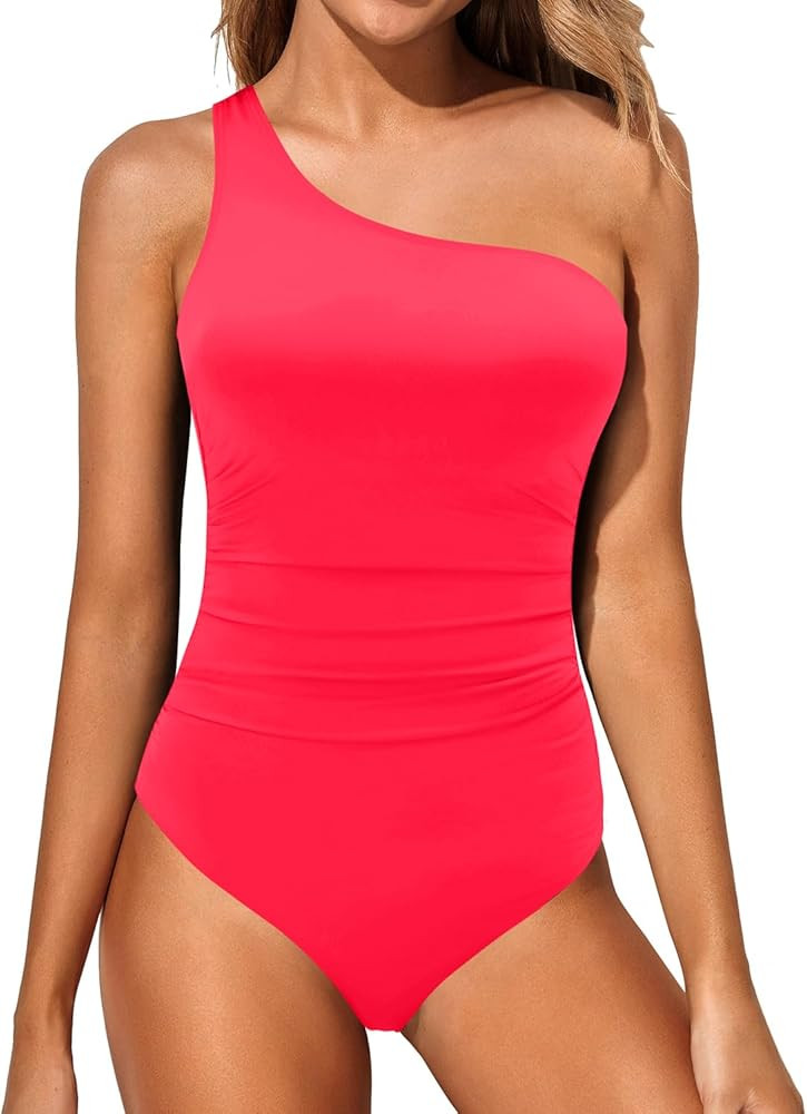 Tempt Me Women One Piece Swimsuits Tummy Control One Shoulder Bathing Suits Ruched Asymmetric Swi... | Amazon (US)