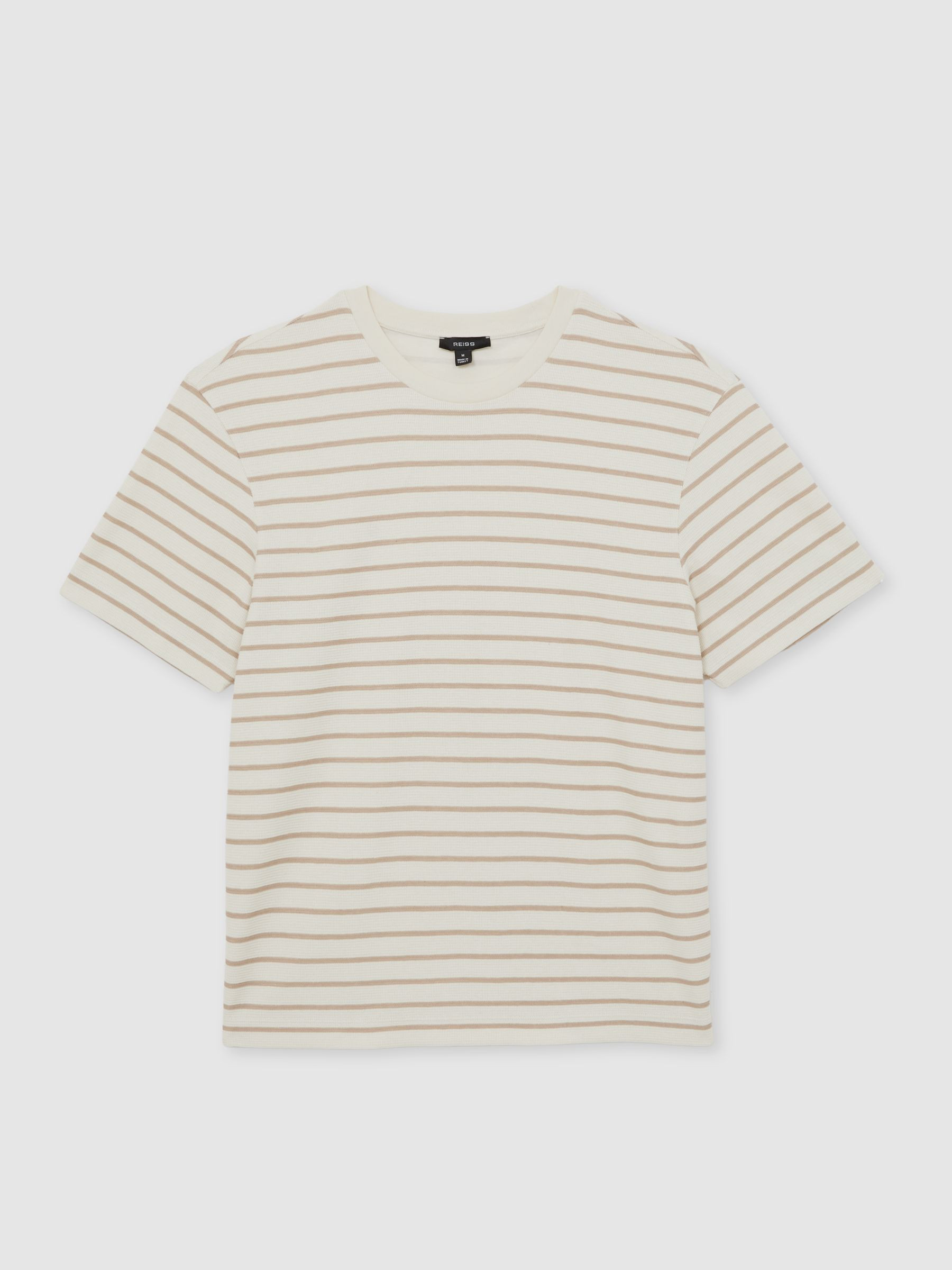 Reiss Cotton Textured Stripe T-Shirt in Oatmeal/White - REISS | Reiss UK
