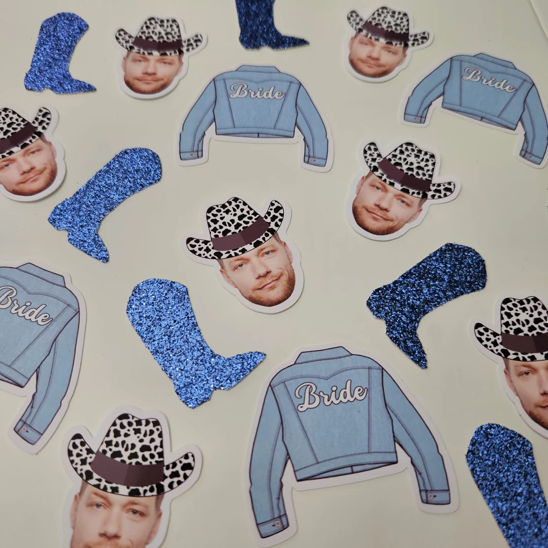 Groom Face With Cow Print Cowboy Hat Confetti, Coastal Cowgirl Bachelorette - Etsy | Etsy (US)