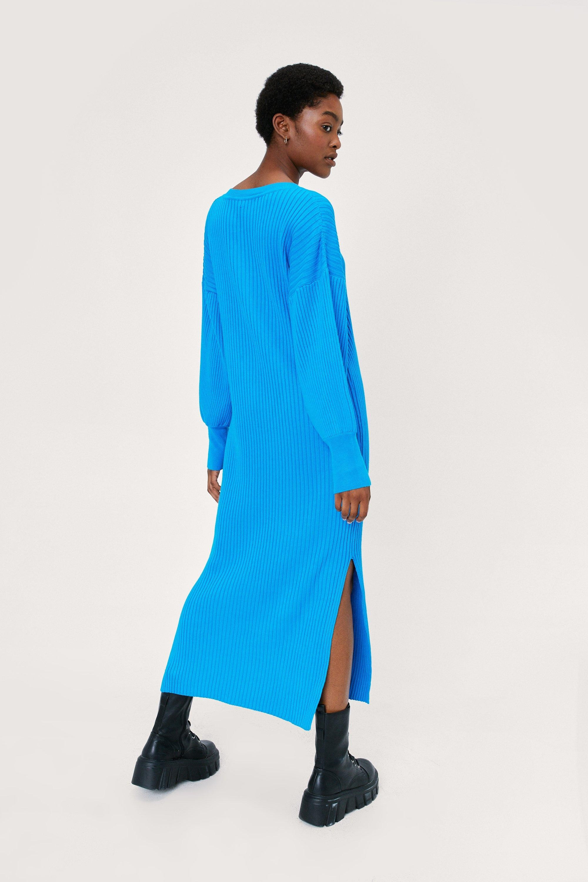 Crew Neck Balloon Sleeve Knitted Midi Dress | Nasty Gal (US)