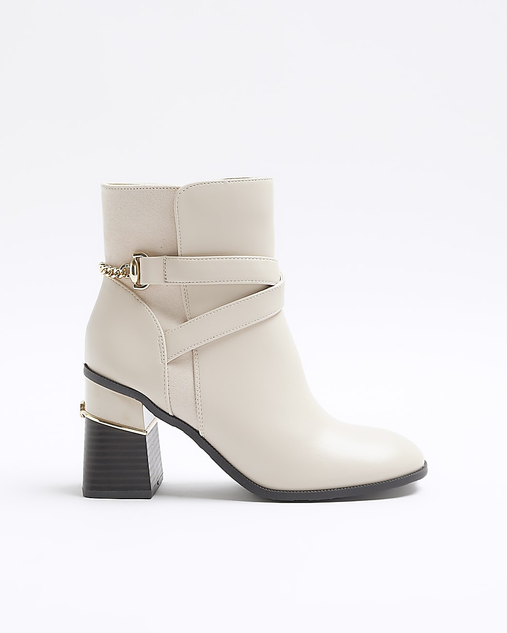 Cream chain block heel ankle boots | River Island (UK & IE)